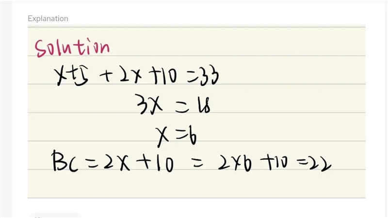 Find the length of AB. AC=33 AB=x+5 BC=2x+10-example-2