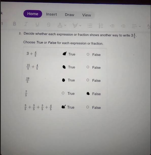 Decide whether each expression or fraction shows another way to write 3 Choose True-example-1