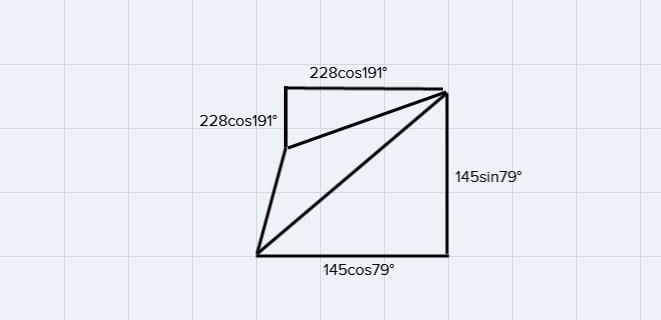 A boat sails on a bearing of 79° for 145 miles and then turns and sails 228 miles-example-2