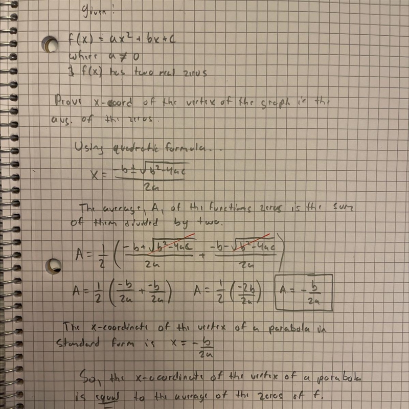 Assume that the function f(x) = ax^(2) + bx + c, a \\eq 0 has two real zeros. Prove-example-1