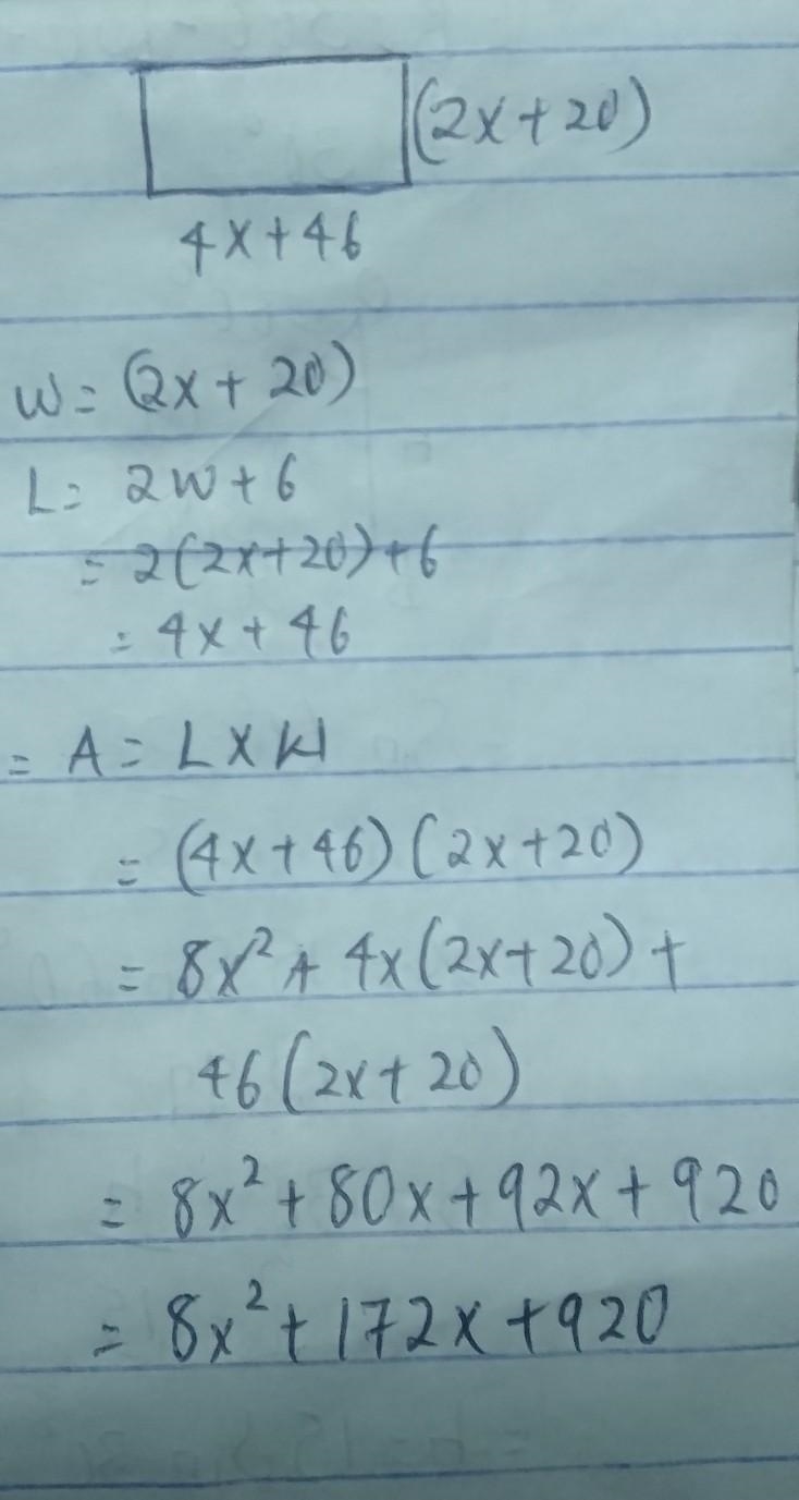 A rectangle has a width represented by the expression-2x+20.The length of the rectangle-example-1