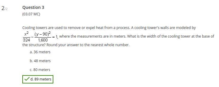 Cooling towers are used to remove or expel heat from a process. A cooling tower's-example-1