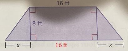 The total area of a polygon is 176 sq.ft. Find the value of x in the drawing-example-1