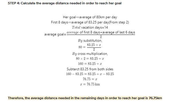 Alice wants to go on a bike vacation for 14 days.Her goal isto cover an average distance-example-2