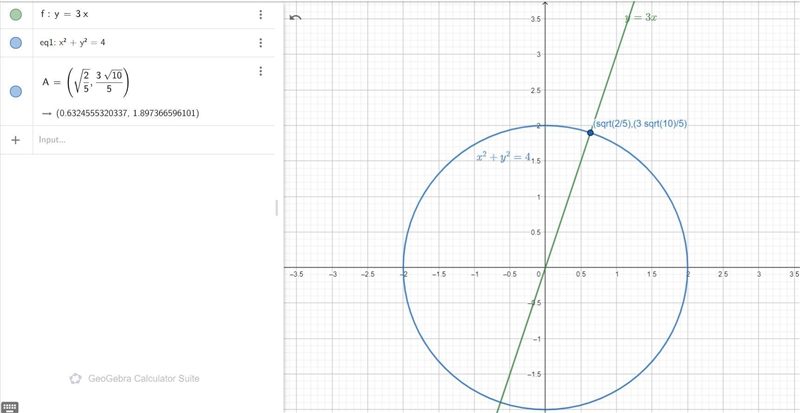 Find the point in the first quadrant where the line y = 3x intersects a circle of-example-2