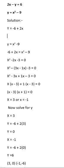 HELP ASAP What are the solutions to the following system of equations? 2x − y = 6 y-example-1