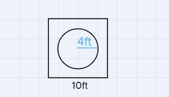 A circular garden with a radius of 4 ft is planted in the center of a 10 ft square-example-1