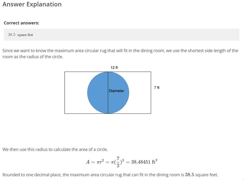 Susie has a rectangular dining room that has an area of 84. What is the area of the-example-1