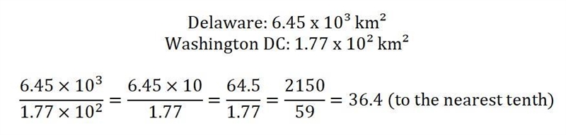 The approximate areas of Delaware and Washington, D.C. are listed below: Delaware-example-1