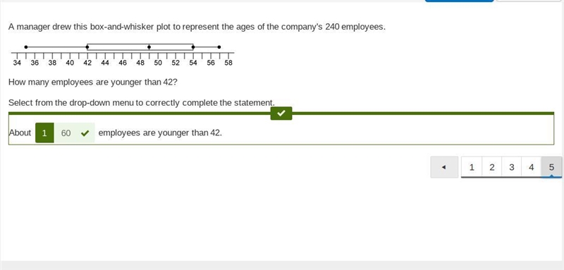 A manager drew this box-and-whisker plot to represent the ages of the company’s 240 employees-example-1