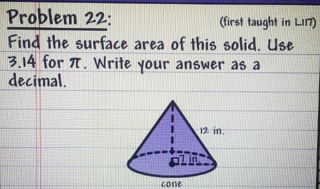 Finally surface area of the solid. use 3.14 for π. write your answer as a decimal-example-1