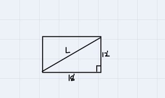 What is the length of a diagonal of an 18’ x 12’ rectangle-example-1