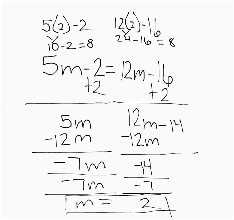 5m-2 = 12m -16 SOLVE-example-1