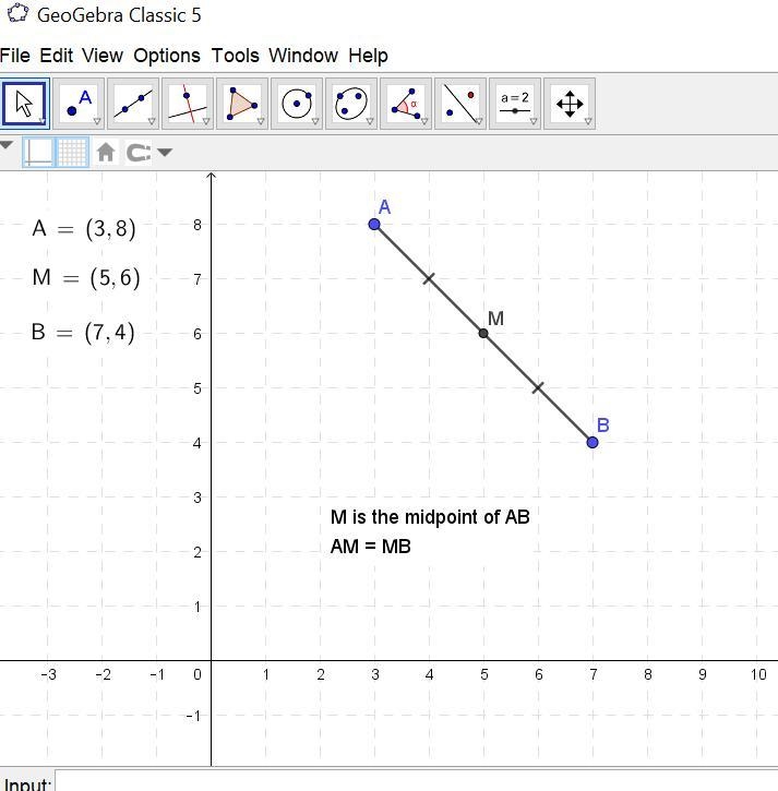 The midpoint of \overline{\text{AB}} AB is M(5, 6)M(5,6). If the coordinates of AA-example-1