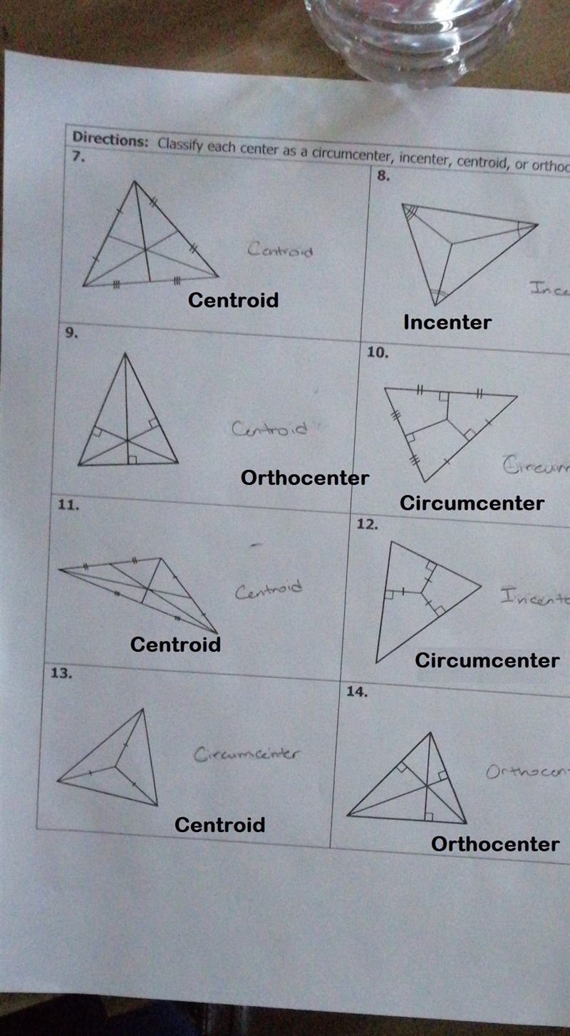 Classify triangles as a Circumcenter, Centroid, Incenter or Orthocenter. Don't mind-example-2