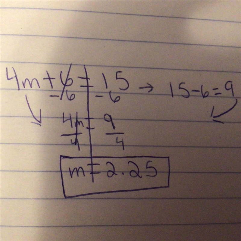 Solve 4m+6=15 what is m?​-example-1