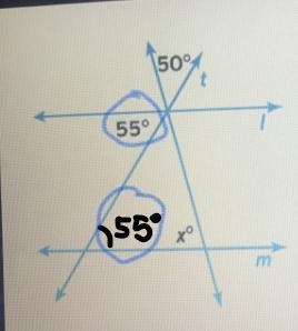 What is the value of x would make lines l and m parrallel-example-1