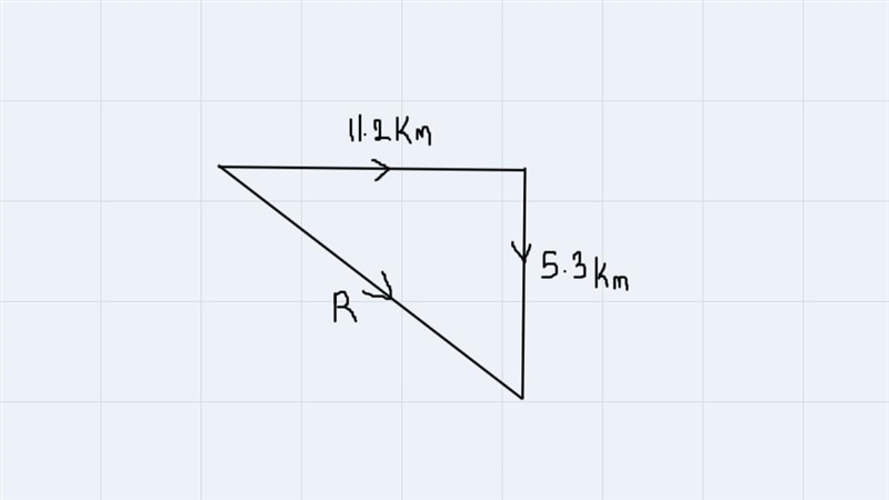 A bicyclist rides 11.2 kilometerseast and then 5.3 kilometers south.What is the magnitude-example-1