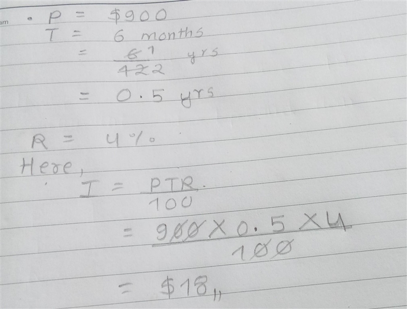 Simple interest = Pxrxt Joe borrowed $900 from Sam for six months. How much will Sam-example-1