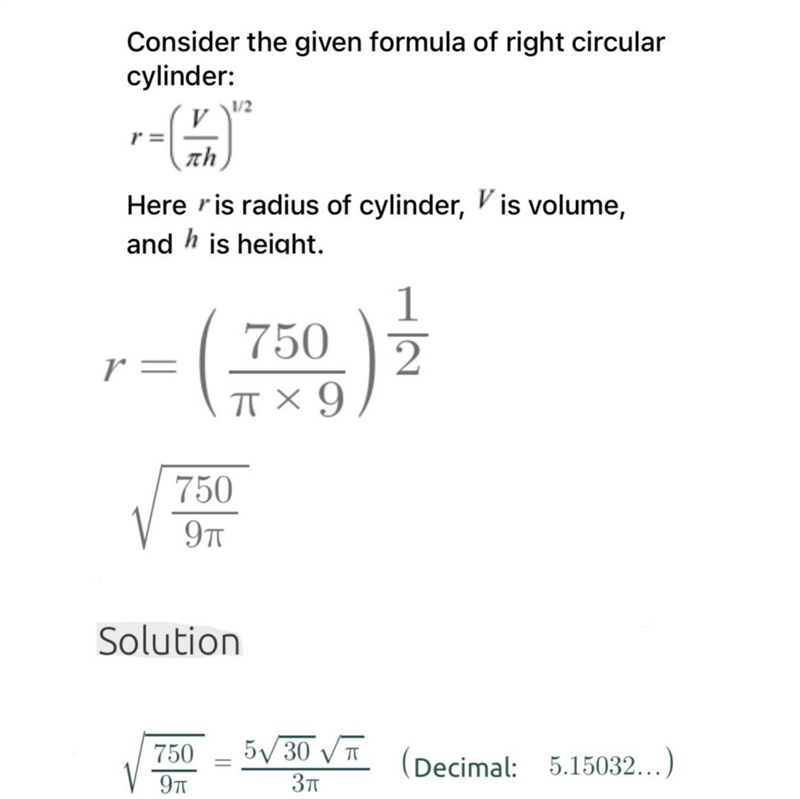 1) The volume of a circular cylinder is 750 cm3. The height of the cylinder is 9 cm-example-1