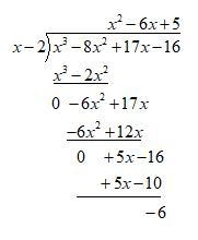 Use long division and the Remainder Theorem to evaluate P(c), where:P(x)= x^3-8x^2+17x-example-1