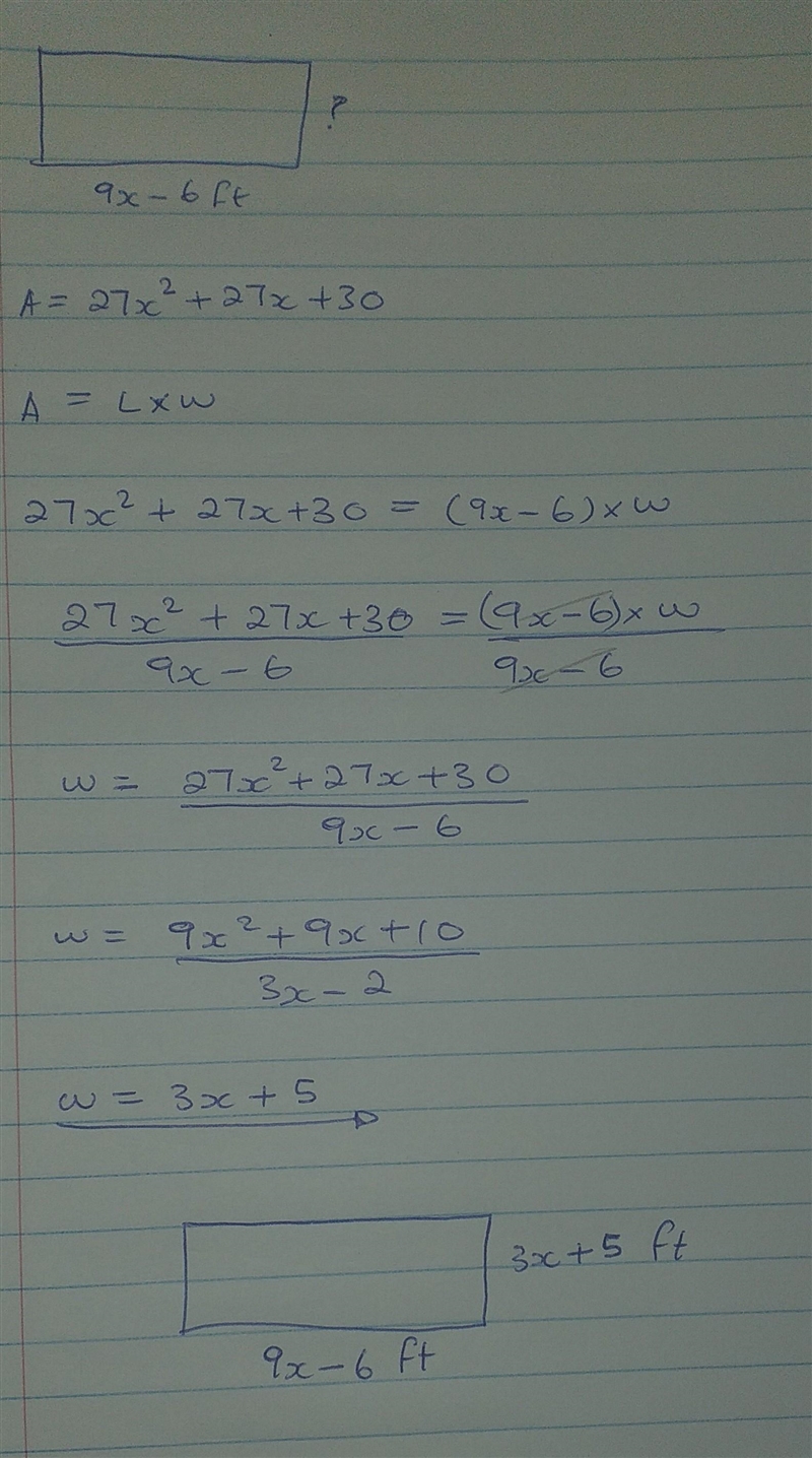 The area of a rectangle is 27x2+27x-30 square feet. The length of the rectangle is-example-1