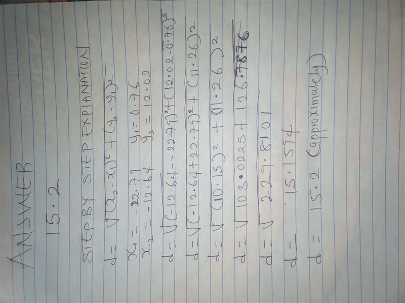 Find the distance between the points ( -22.79, 0.76) and (-12.64, 12.02)-example-1