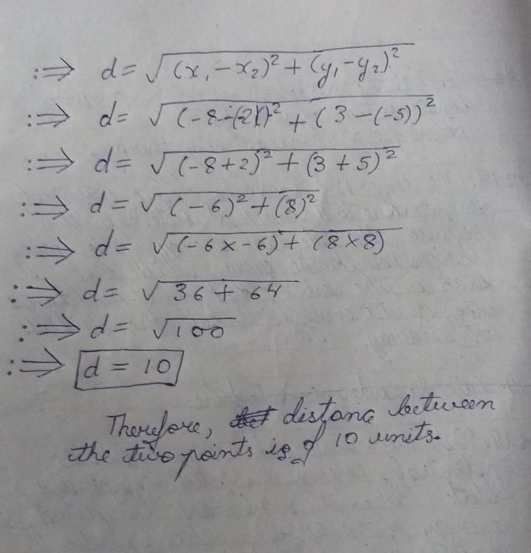 Find the distance between the two points in simplest radical form. (-8,3) and (-2,5)-example-1