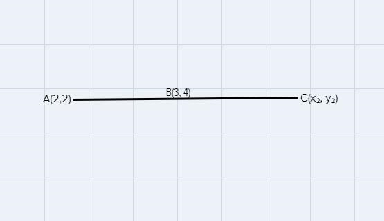 If A is at 2,2 and B at 3,4 is the midpoint of segment AC ,what are the coordinates-example-1