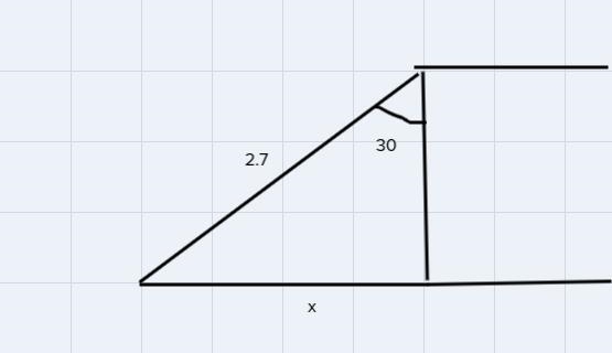 A 2.7 meter ladder leans against a house forming a 30° angle with the house. Exactly-example-1