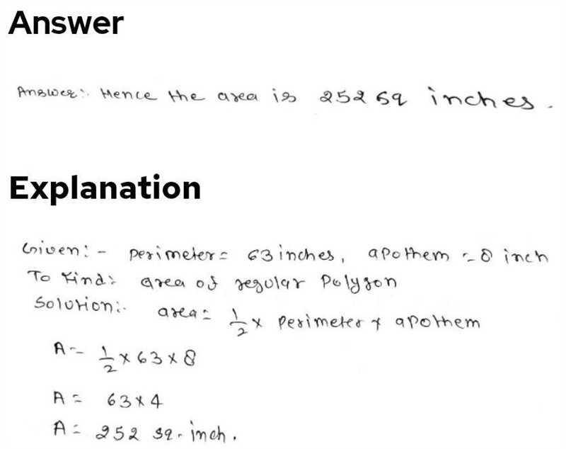 Find the area of a regular polygon with 7 sides that has a perimeter of 63 inches-example-1