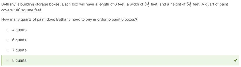 Bethany is building storage boxes. Each box will have a length of 6 feet, a width-example-1