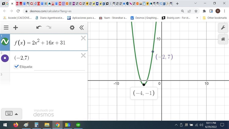 Use the parabola to graph the quadratic function: f(x) = 2x^2+16x+31 Graph the parabola-example-2