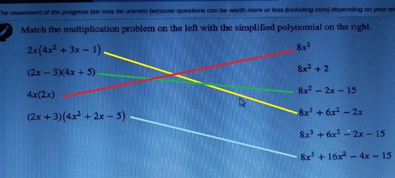 Match the multiplication problem on the left with the simplified polynomial on the-example-1