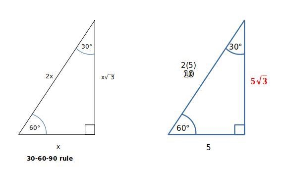 The shorter leg of a 30°-60°-90° triangle measures 5 inches. What is the length of-example-1