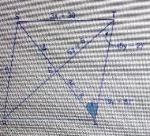 In the figure below, quadrilateral RATS is a rhombus with diagonals SA and TR interesting-example-3