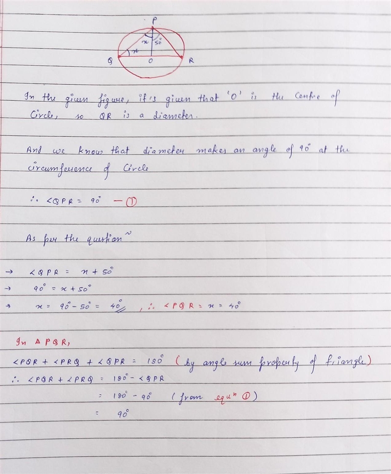 In the figure center of the circle is point O and OPR =50° AND PQR + PRQ help me on-example-1