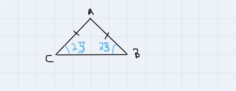 In the diagram, triangle ABC is isosceles. AB = AC, CB = 15 cm and angle ACB is 23°.-example-1