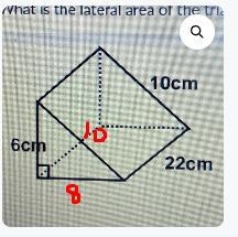 What is the lateral area of the triangular prism in square cm.-example-1