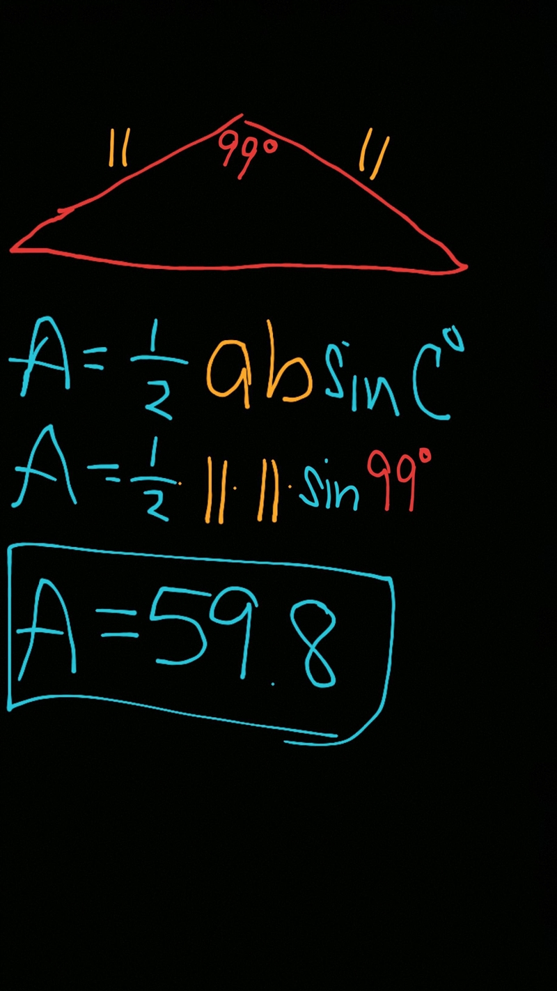 How do you find the area of triangle with a 99-degree angle and 11 Aas the adjacent-example-1