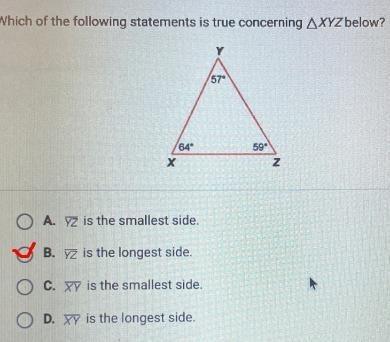 64XOA. VZ is the smallest side.OB. vz is the longest side.OC. XV is the smallest side-example-1