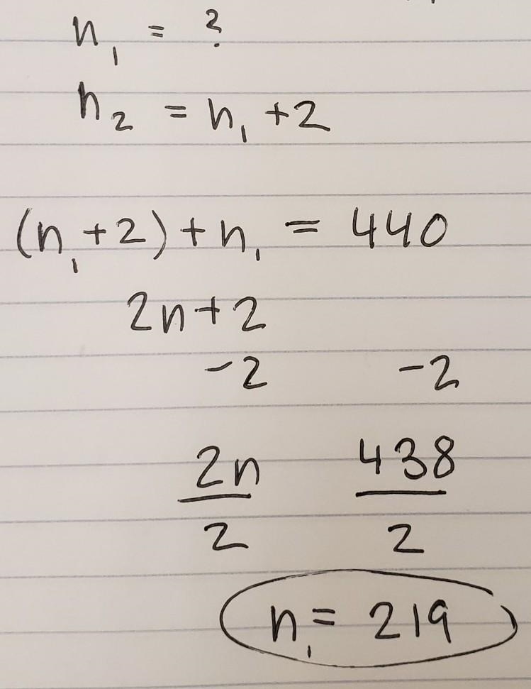 One number is 2 more than another number. The product of the numbers is 440. Find-example-1