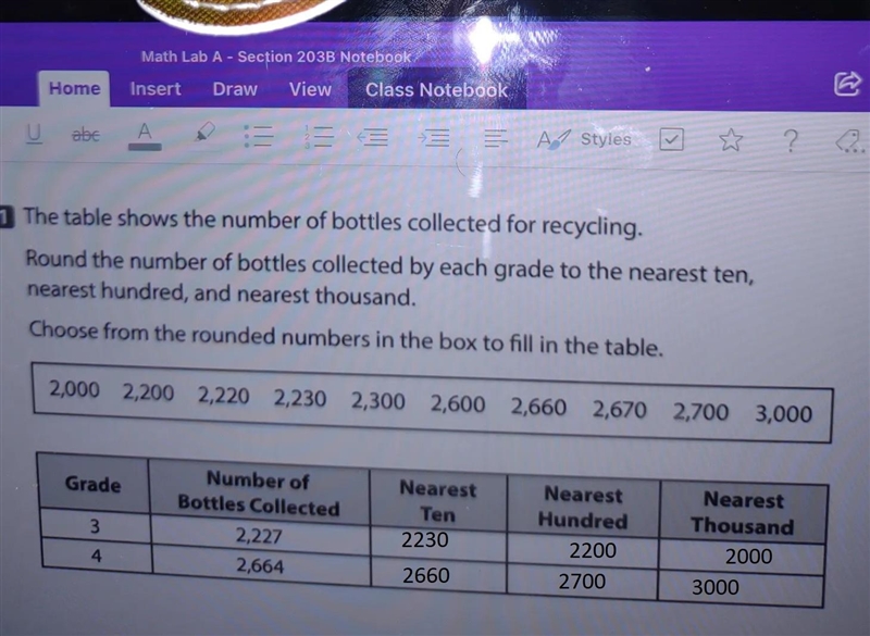 The table shows the number of bottles collected for recycling. Round the number of-example-1