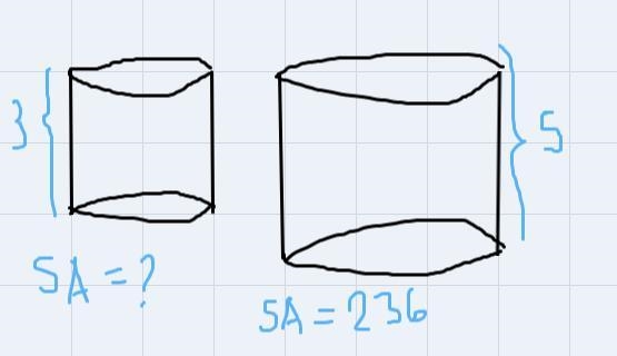 These cylinders are similar. Find the surfacearea of the smaller cylinder. Round to-example-1