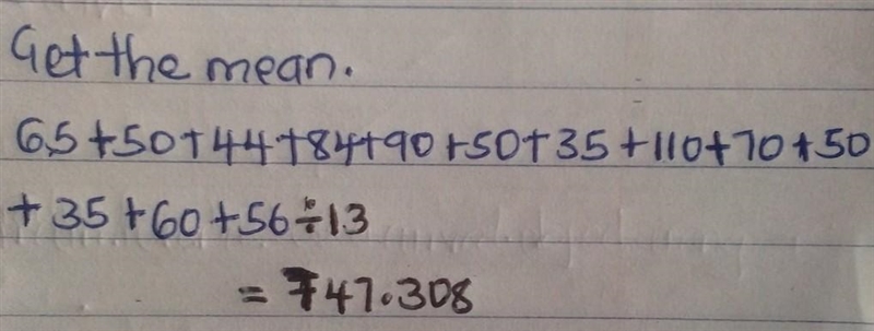 What the mean of 65, 50, 44, 86, 90, 50, 35, 110, 70, 50, 35, 60, 56?-example-1