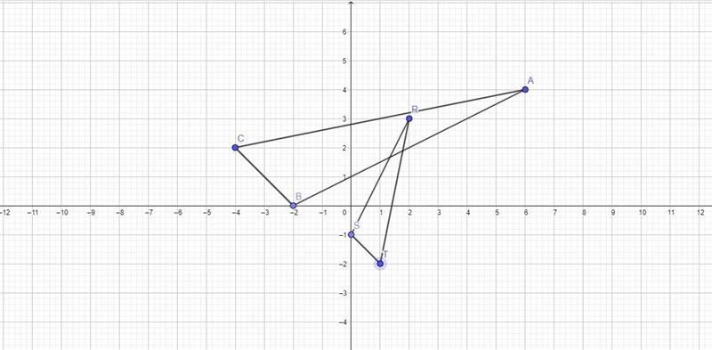 Describe a similarity transformation that maps triangle ABC to triangle RST-example-1