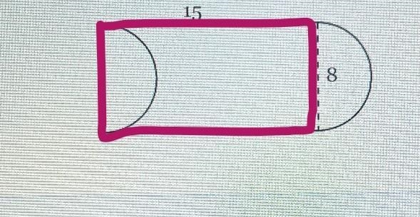 ,Find the Area of the figure below, composed of a rectangle and one semicircle, withanother-example-1