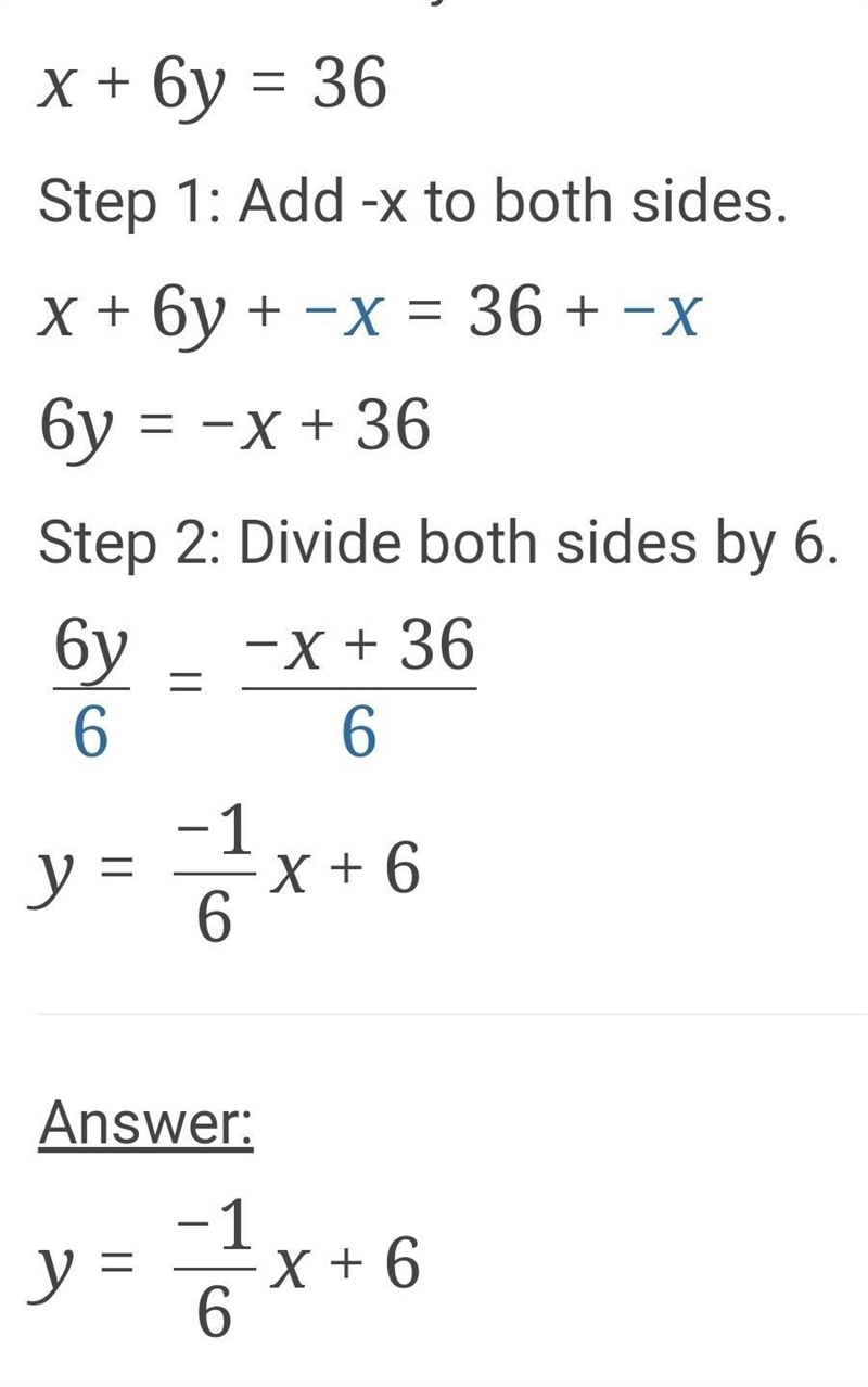 How do I solve x+6y=36-example-2