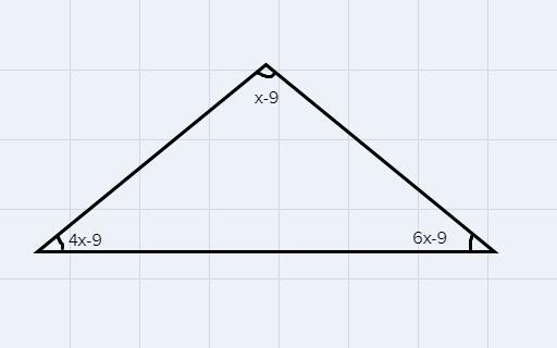 In the triangle below, suppose that mLL = (4x-9)º, m2M=(x-9)°, and m2N=rº.Find the-example-1