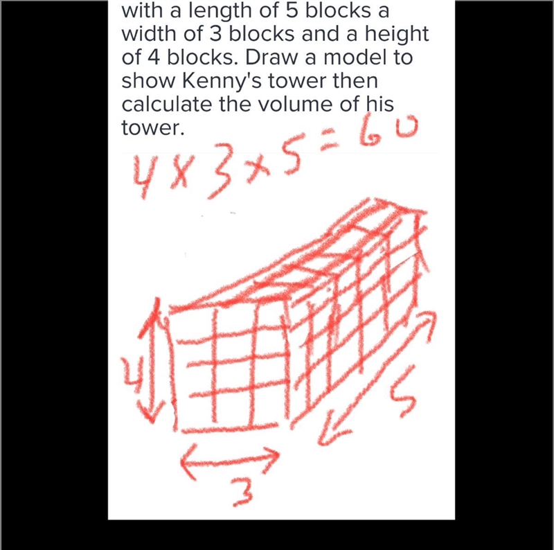 Kenny built a tower of blocks with a length of 5 blocks a width of 3 blocks and a-example-1